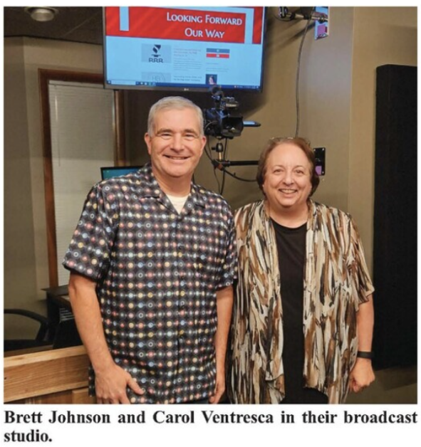 Brett Johnson and Carol Ventresca in their podcast studio at 511 Studios in Columbus Ohio, prior to a podcast recording.