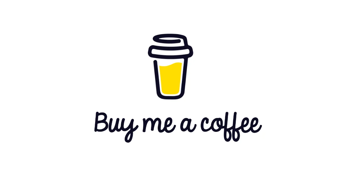 Illustration of a takeaway coffee cup with a yellow content, placed above the text Buy me a coffee in a handwritten style on a white background.